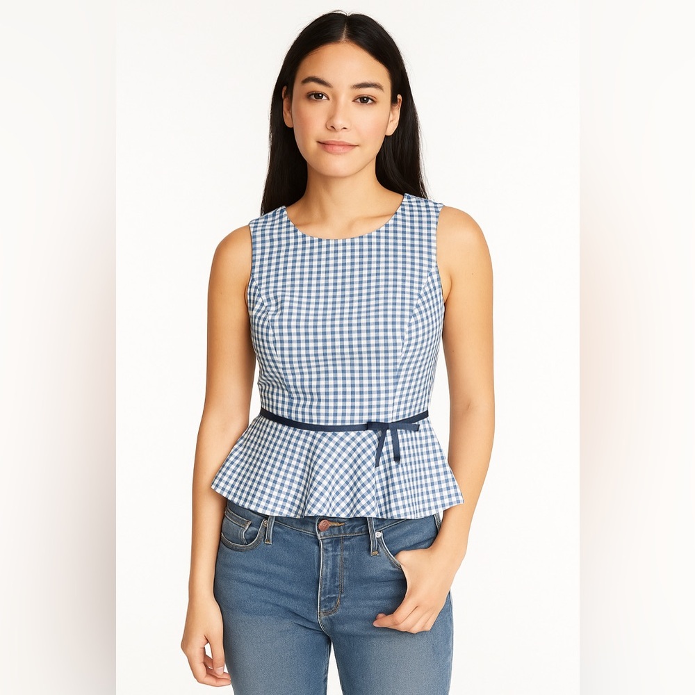Vtg Y2K Sweet Suit Women’s Sleeveless Top Blue Houndstooth Bow Plaid coquette 4P